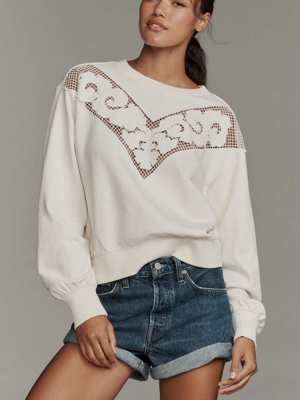 Anthropologie Paige Nimona Lace Panel Sweatshirt